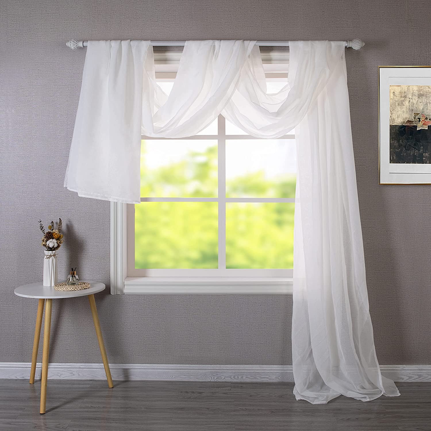 DriftAway Solid White Sheer Window Scarf Valance Long Luxury Sheer