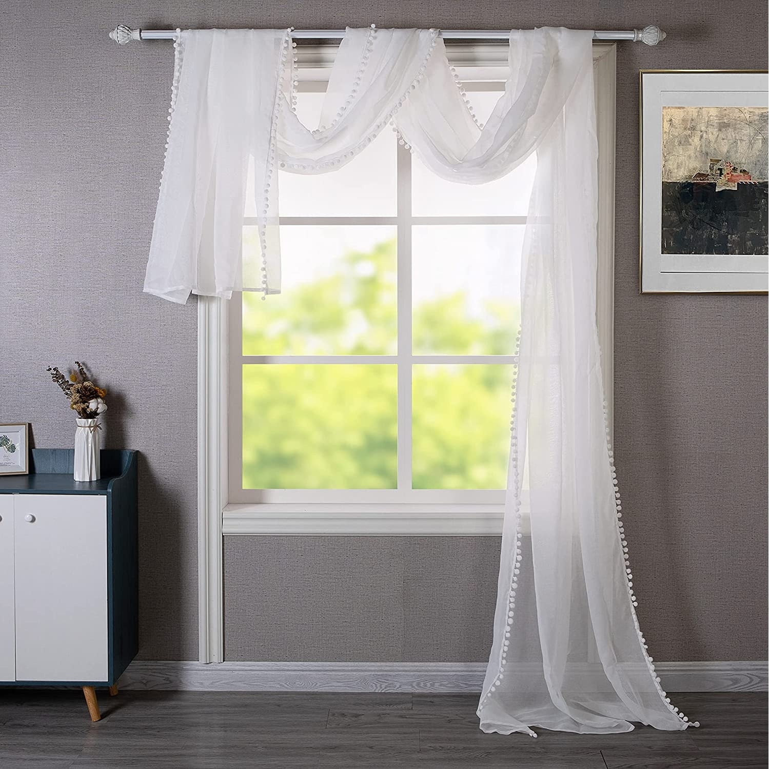 DriftAway Solid White Sheer Window Scarf Valance Long Luxury Sheer
