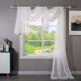 thumbnail image 1 of DriftAway  Solid White Sheer Window Scarf Valance Long Luxury Sheer Fabric Topper Pom Pom Trimmed 52" width X 144 " length, 1 of 5