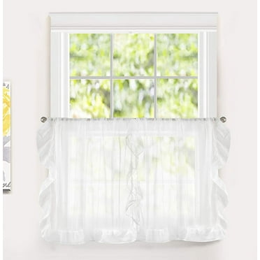 DriftAway Sophie Sheer Ruffle Edge Kitchen Tier Rod Pocket 30" x 36" Plus 2" Header Off White 2 Piece
