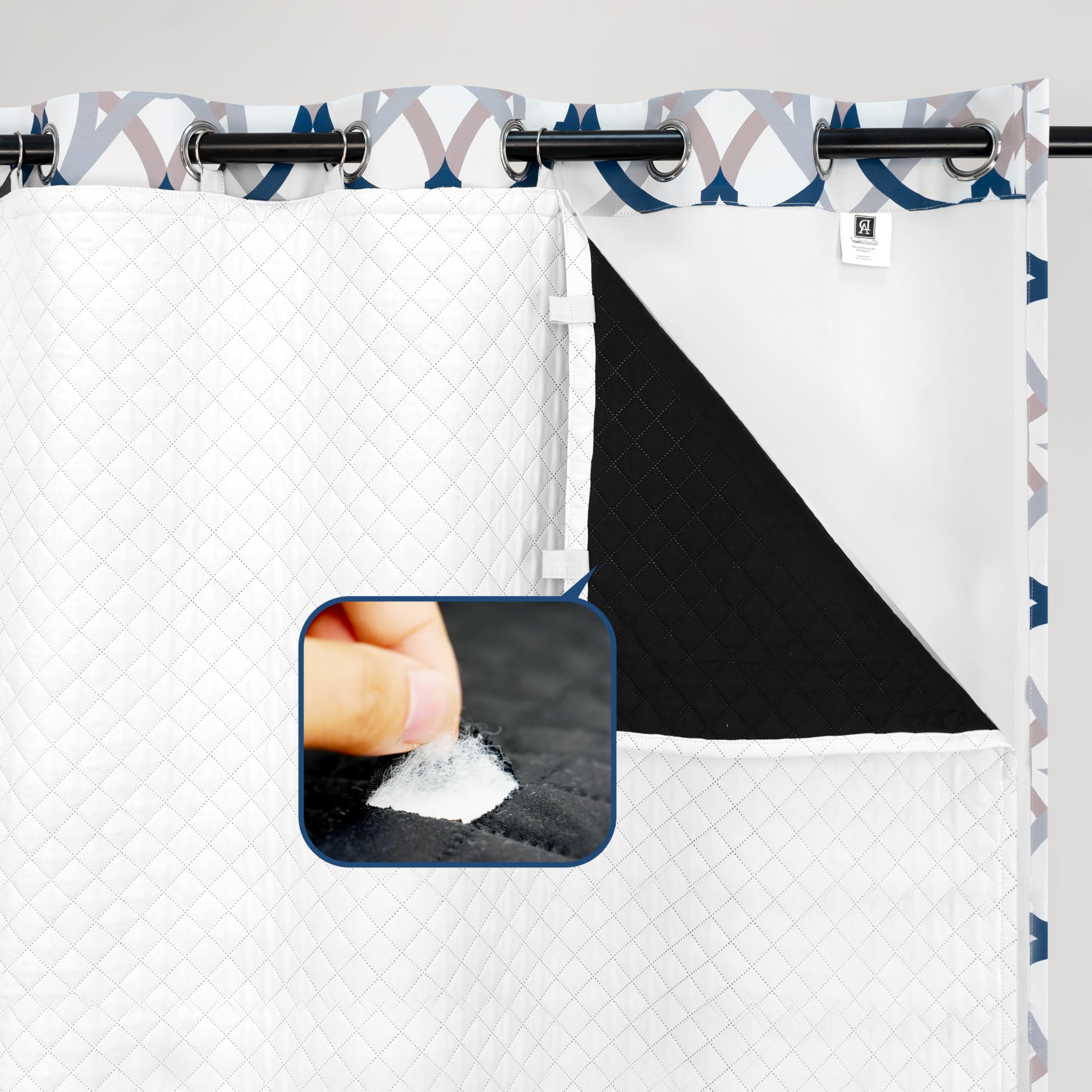 DriftAway Soundproof Thermal Insulated Quilted Curtain Liners for Bedroom Sound Barrier Blackout Cold Heat Noise Reducing Energy Saving 50 Inches by 58 Inches Grayish White Two Panels