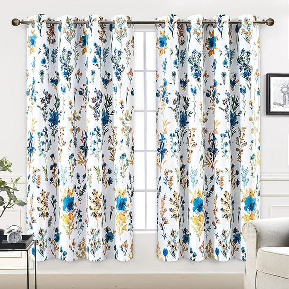 DriftAway Sylvia Floral Botanical Herbs Watercolor Printed Pattern Lined Blackout Thermal Insulated Window Curtain Grommet 2 Panels 52 Inch by 63 Inch Multi