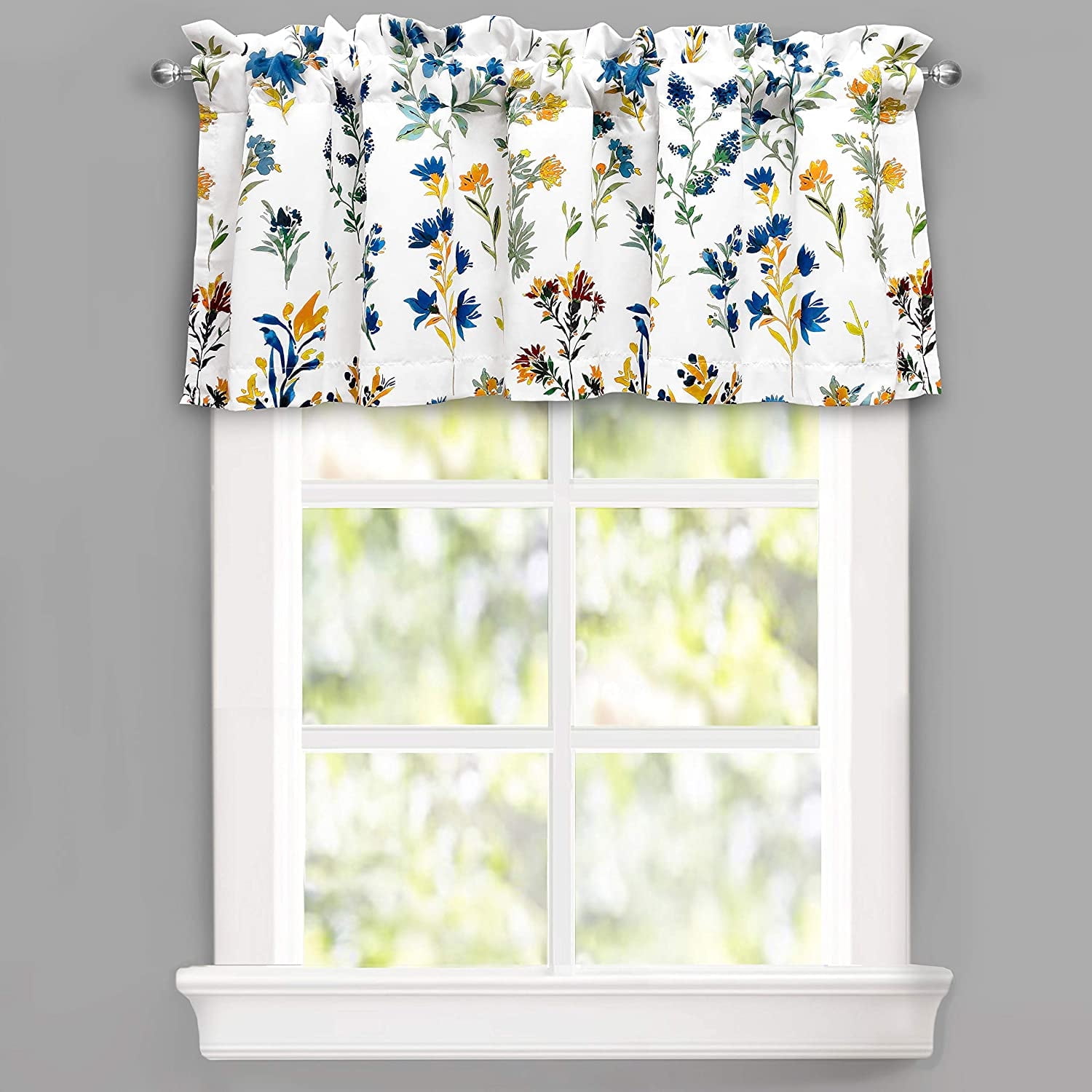 DriftAway Sylvia Floral Botanical Herbs Watercolor Printed Pattern Lined Blackout Thermal Insulated Window Curtain Valance Rod Pocket Single 52 Inch by 18 Inch Plus 2 Inch Header Multi