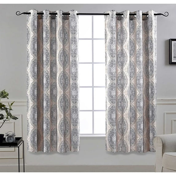 DriftAway Thermal and Room Darkening Grommet Unlined Window Curtains, 2 Panels, 52" x 54", Beige and Gray