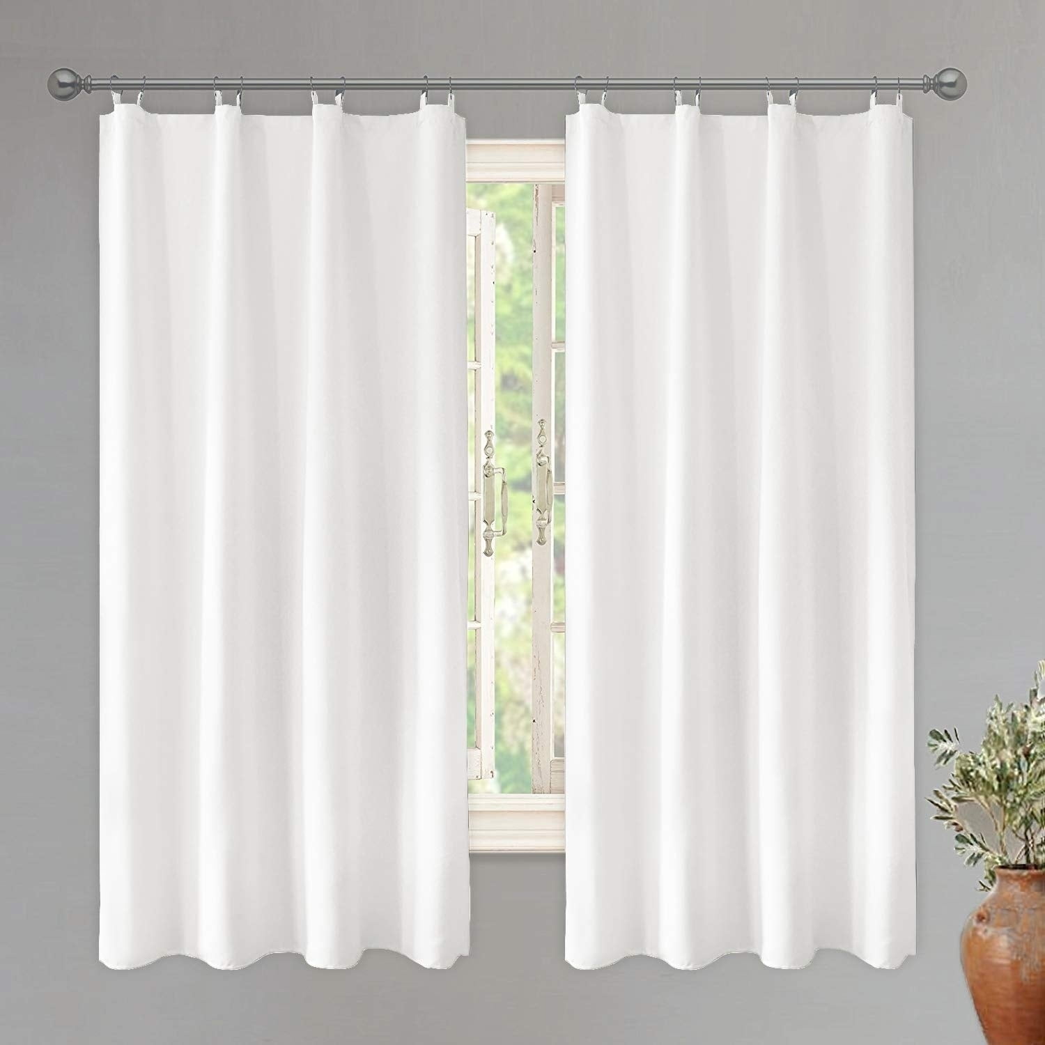 Off-White Polyester 58" Blackout Grommet Curtains, 2 Panels