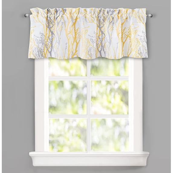 DriftAway Tree Branch Abstract Ink Printing Lined Thermal Insulated Window Curtain Valance Rod Pocket 52" x 14" Plus 2" Header, Yellow