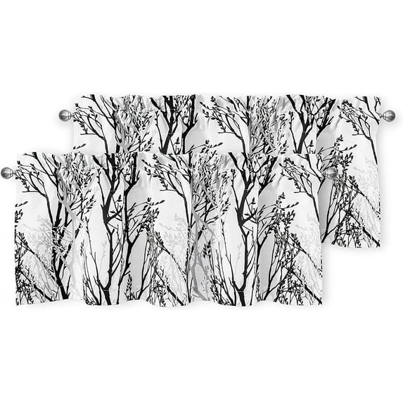 DriftAway Tree Branch Abstract Ink Printing Lined Thermal Insulated Window Curtain Valance Rod Pocket 52" x 18" Plus 2" Header, Black White 2 Pack
