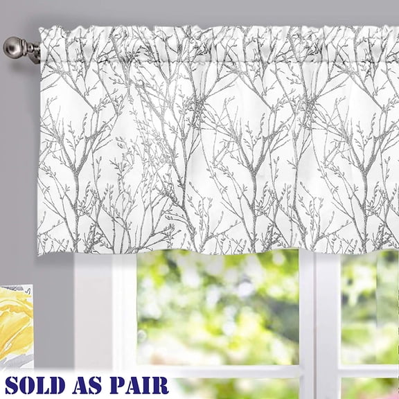 DriftAway Tree Branch Botanic Pattern Lined Window Curtain Valance,52"X18"+2" header (Gray)
