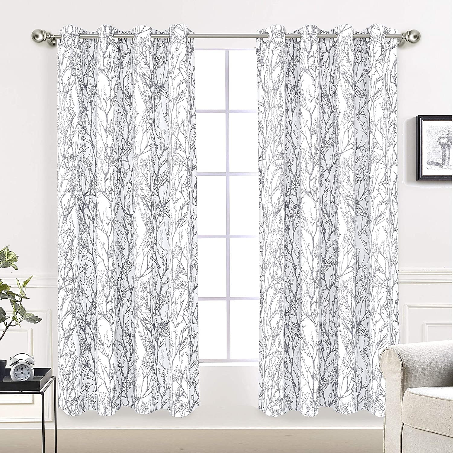 White Tree Branch Blackout Grommet Polyester Window Panels