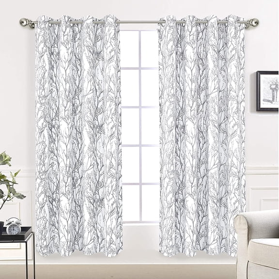 DriftAway Tree Branch Botanical Pattern Painting Blackout Room Darkening Thermal Insulated Grommet Lined Window Curtains 2 Panels 2 Layers