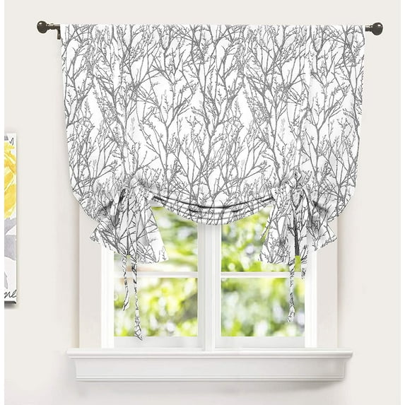 DriftAway Tree Branch Botanical Pattern Painting Tie Up Adjustable Balloon Curtain for Small Window Rod Pocket Single 45 Inch by 63 Inch Gray