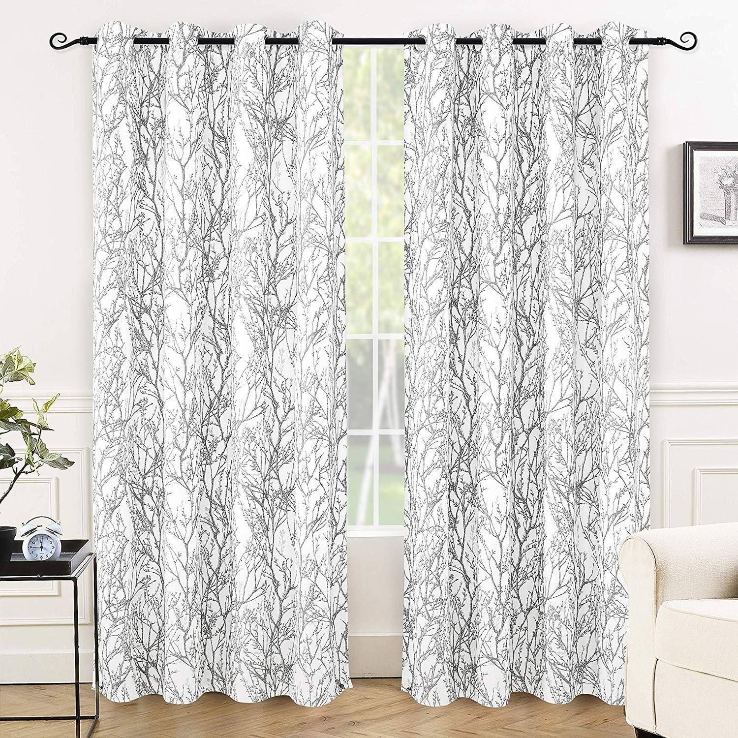 DriftAway Tree Branch Grommet Window Curtain Panel Grey 52"w x 96 "l 96 Inches