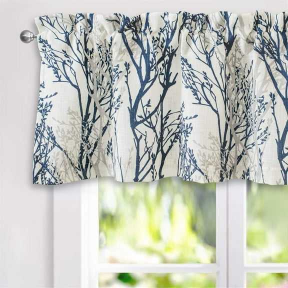 DriftAway Tree Branch Linen Blend Abstract Ink Printing Lined Thermal Insulated Window Curtain Valance Rod Pocket 52 Inch by 18 Inch Plus 2 Inch Header Blue