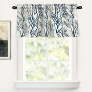 DriftAway Tree Branch Linen Blend Abstract Ink Printing Lined Thermal Insulated Window Curtain Valance Rod Pocket, 52" x 24" Plus 2" Header, Blue