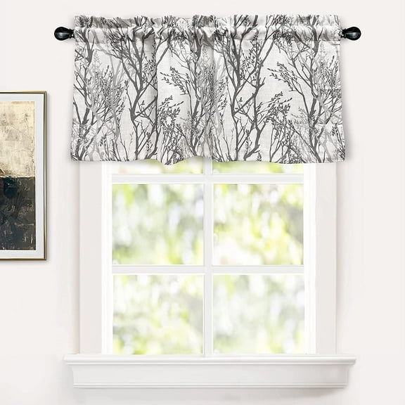 DriftAway Tree Branch Linen Blend Abstract Ink Printing Lined Window Curtain Valance Grey 52'' width x 24'' length
