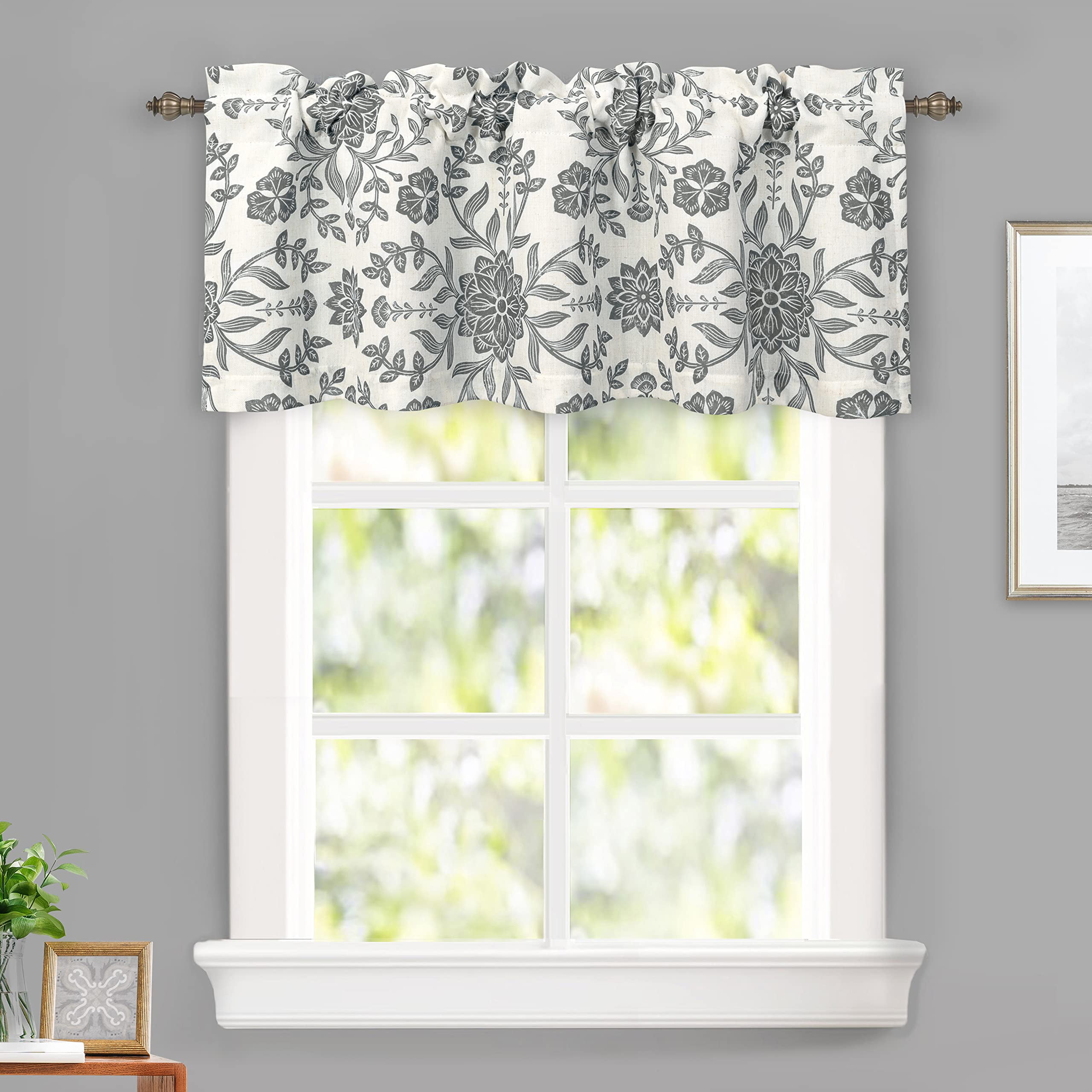 Ivory Gray Floral Linen Blend Blackout Valance