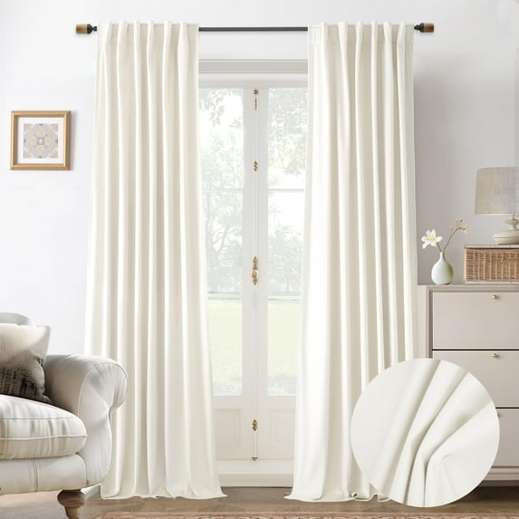 DriftAway Velvet Blackout Curtains White Room Darkening Curtains 108 Inches Long 2 Panel Set Super Soft luxury Thermal Insulated Drapes for living room Back Tab and Rod Pocket White 52 inch wide