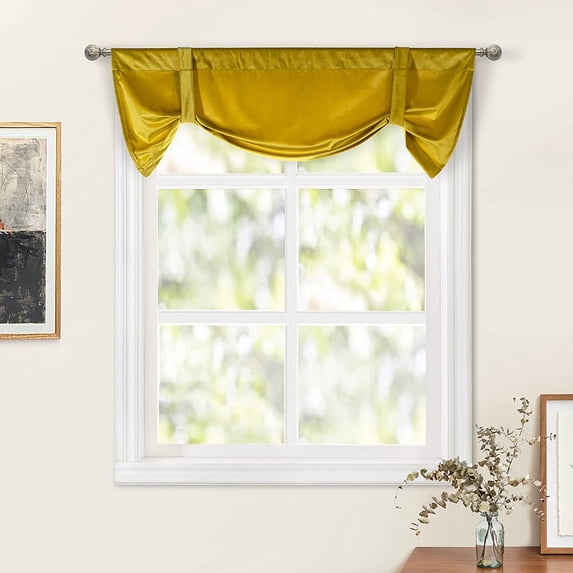 DriftAway Velvet Tie Up Valance for Kitchen Rod Pocket Room Darkening 20"L x 50"W Gold Yellow