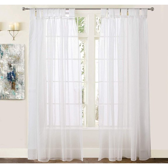 DriftAway Vintage Ruffle White Solid Sheer Curtain, Tab Top Window Voile Panel for Bedroom, Living Room, Kids Room, 2 Panels, 50"x84" (Off White)