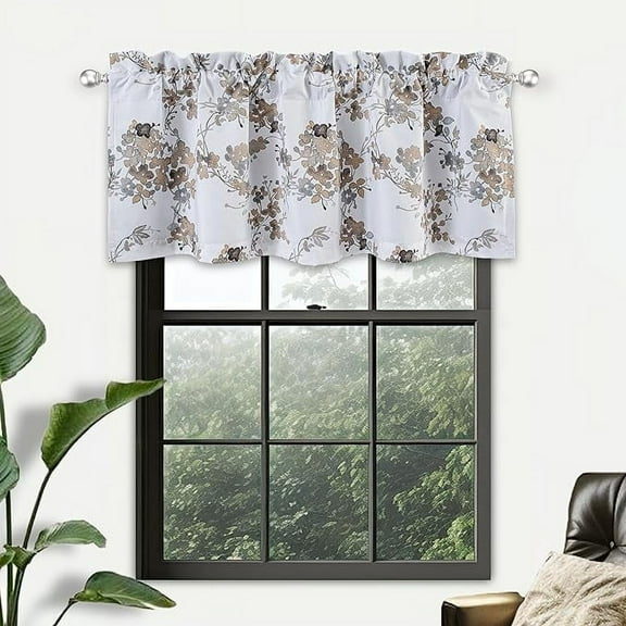 DriftAway Watercolor Floral Botanical Lined Thermal Insulated Window Curtain Valance Rod Pocket 52 Inch by 18 Inch Plus 2 Inch Header Beige 1 Pack