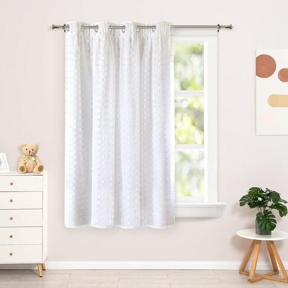 DriftAway White Pinch Pleated Voile Sheer Blackout ThermalCurtain Liner Embroidered with Pom Pom Lined Grommet Curtain for Kids Girls Bedroom Nursery Room 63 Inch Single Panel