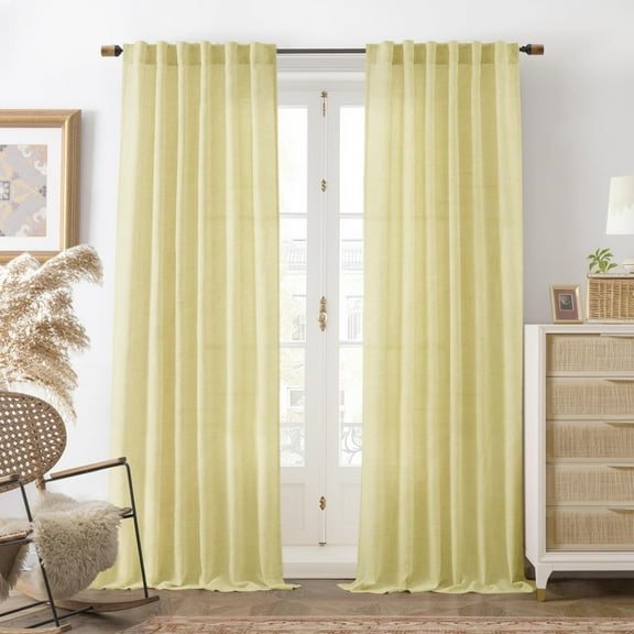 DriftAway Yellow Linen Curtains 84 Inches Long for Living Room Thick Semi Sheer 2 Panels Farmhouse 3 Inch Rod Pocket Back Tab Boho Rustic Light Filtering Window Drapes for Bedroom Privacy Assured