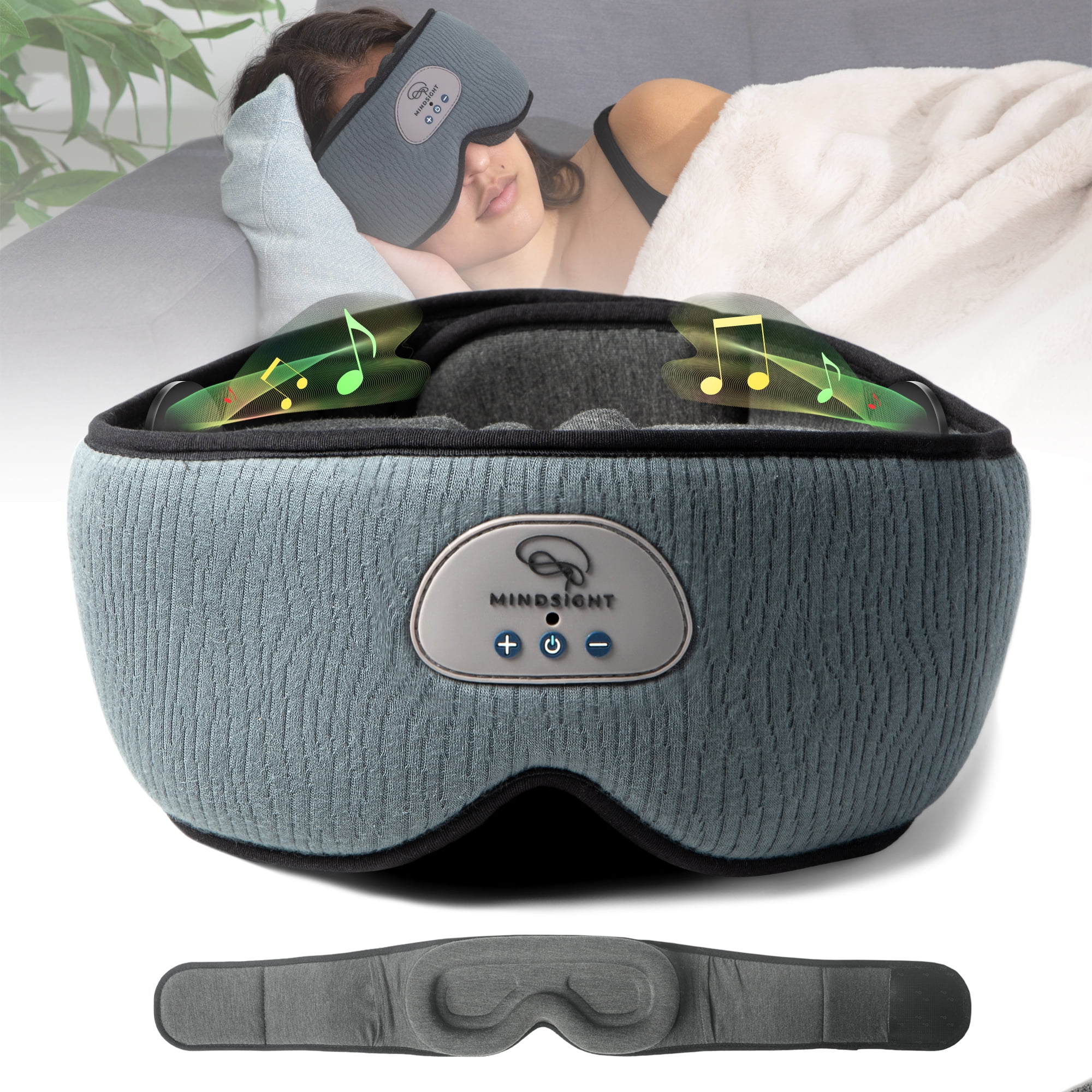 Mindsight DriftBand Sleep Mask with Bluetooth Headphones, Blackout Eye Mask with Memory Foam, Adjustable Ultra Thin Speakers, Rechargeable for Sleep and Travel