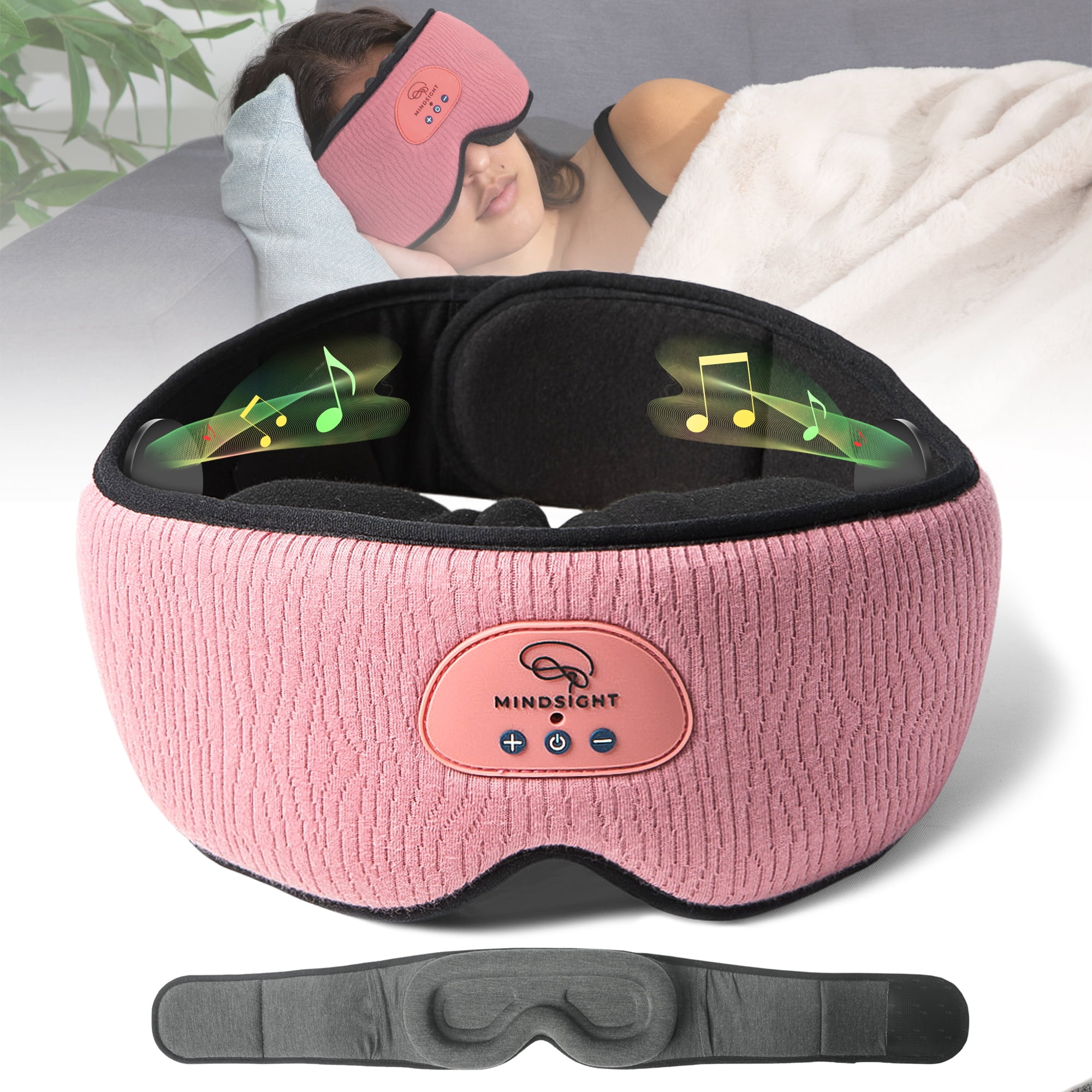 Mindsight DriftBand Sleep Mask with Bluetooth Headphones, Blackout Eye Mask with Memory Foam, Adjustable Ultra Thin Speakers, Rechargeable for Sleep and Travel