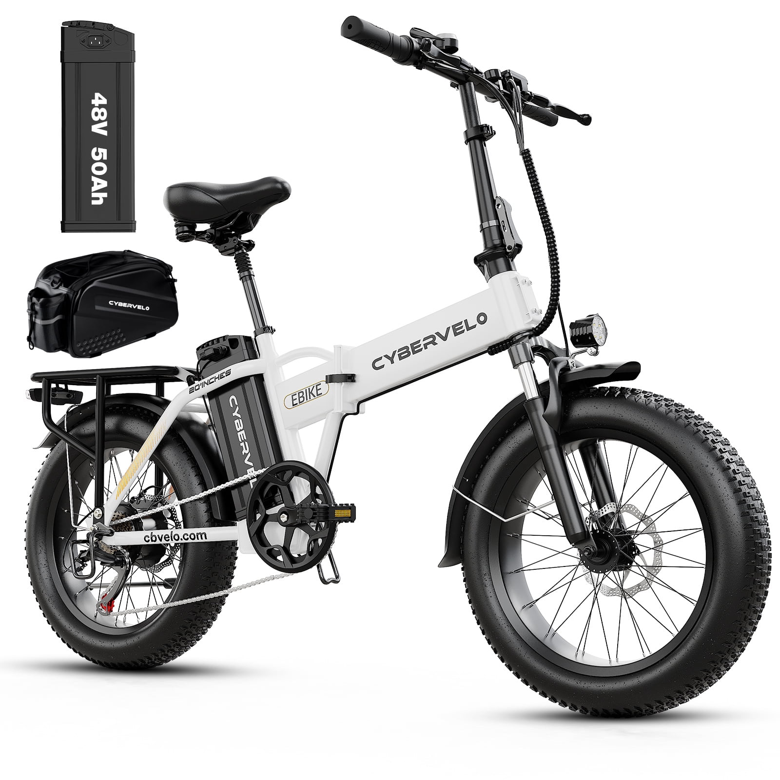 DriftGod Folding Electric Bike, 48V 50AH Removable Battery,Long range Up to 200 Miles, 20" Anti-Slip Fat Tire All Terrain Adult Commute Ebike