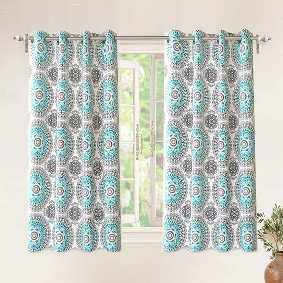 Driftaway Bella Room Darkening Grommet Unlined Window Curtains, Set Of Two Panels, Each 52”X63” (Aqua/Gray)