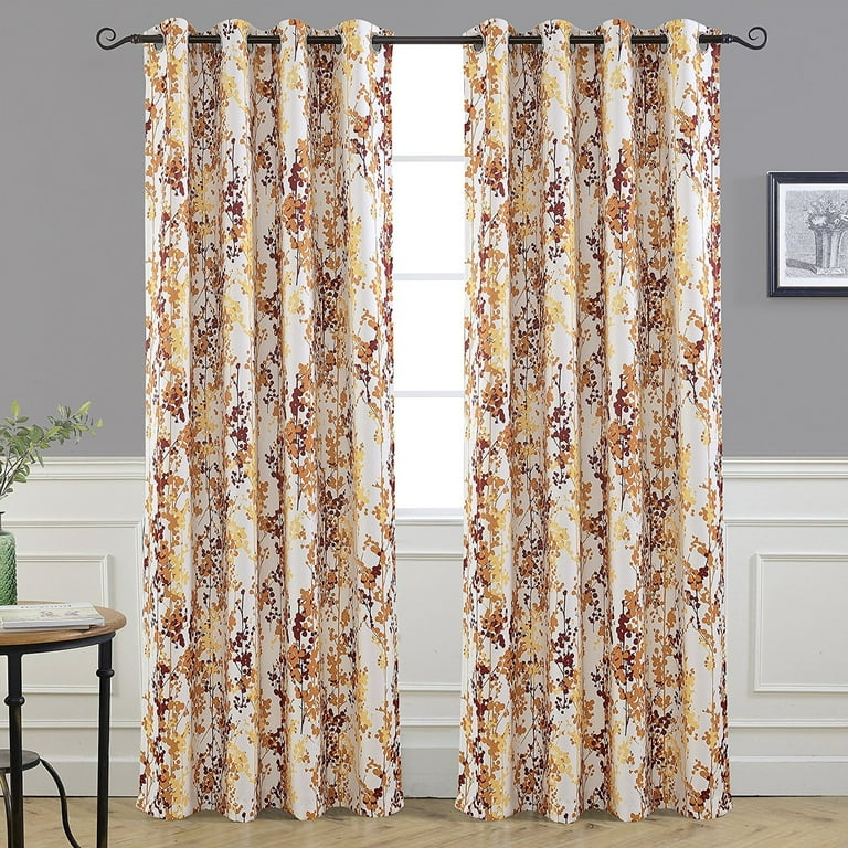 Driftaway Leah Abstract Floral Blossom Ink Painting Room Darkening/Thermal  Insulated Grommet Unlined Window Curtains, Set Of Two Panels, Each Size