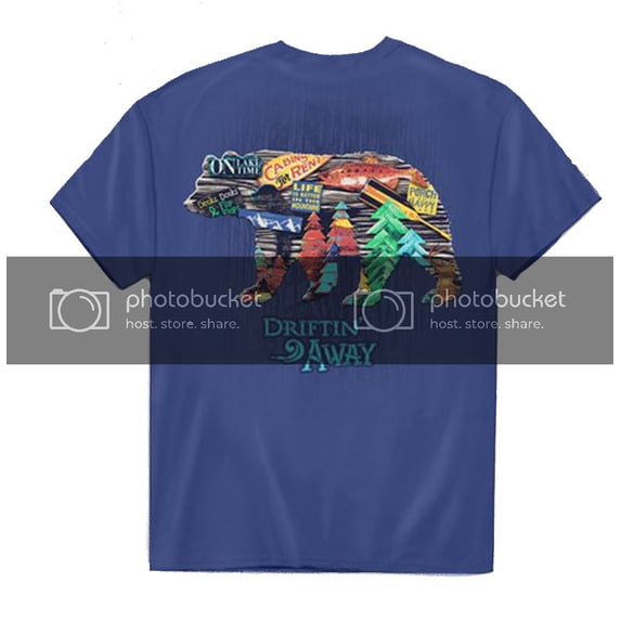 Driftin Away Bear Design Adult Short Sleeve T-Shirt-Harbor Blue-XXL