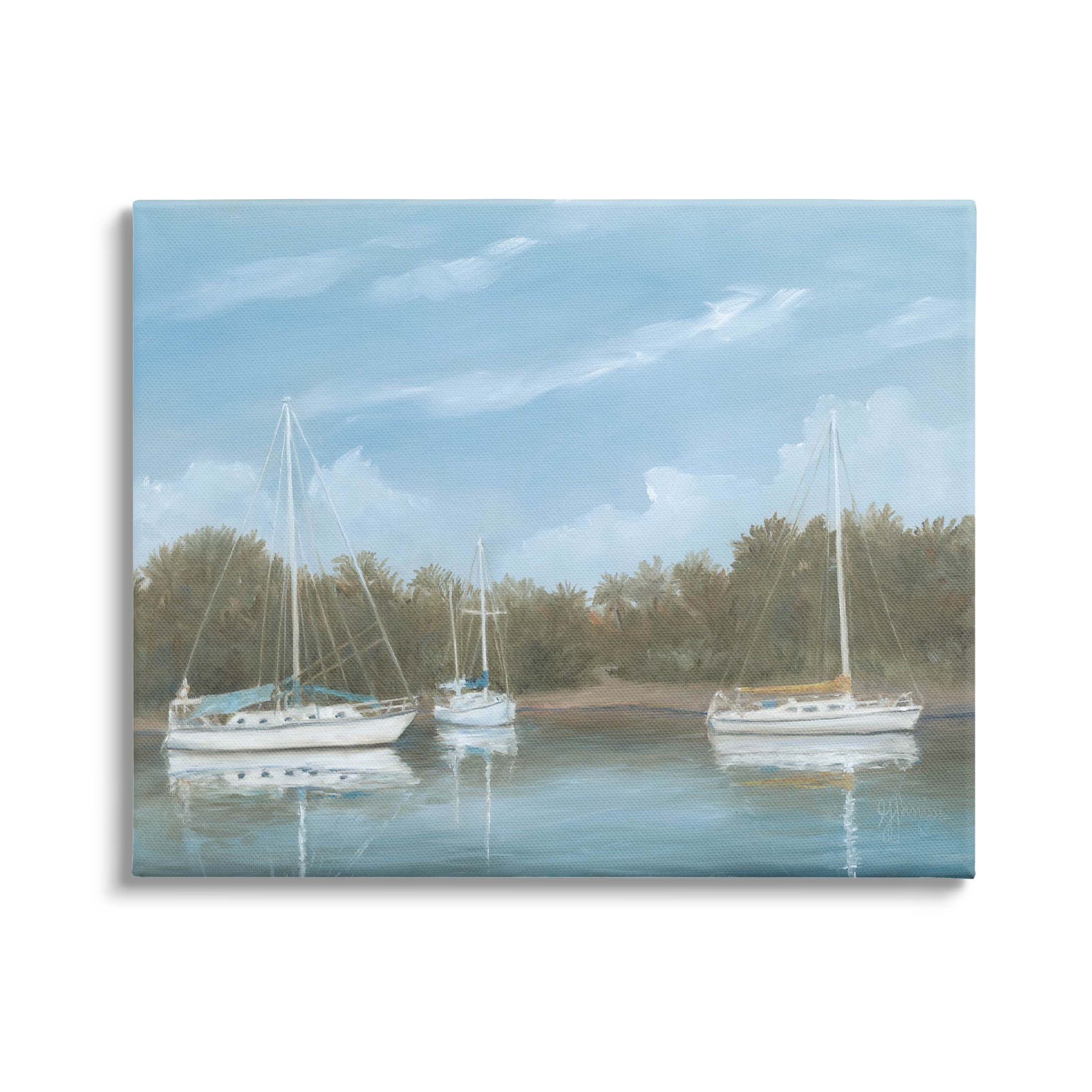 Drifting Boats Nautical Marina Landscape Painting Gallery Wrapped Canvas Print Wall Art