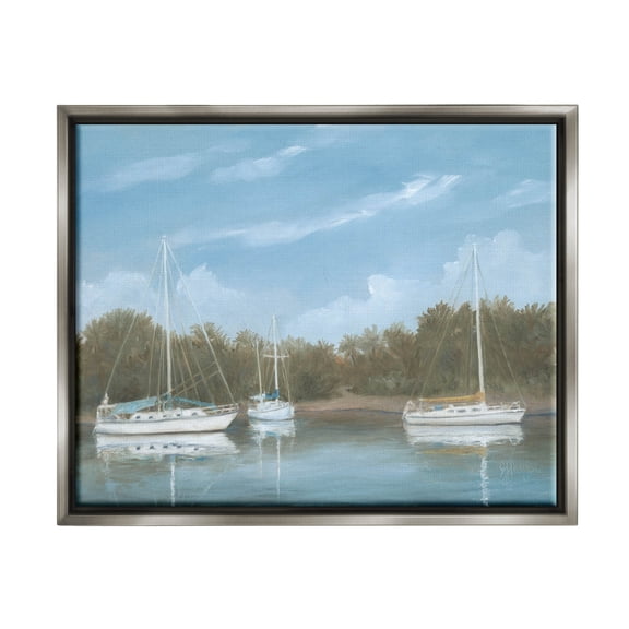 Drifting Boats Nautical Marina Landscape Painting Luster Gray Framed Art Print Wall Art