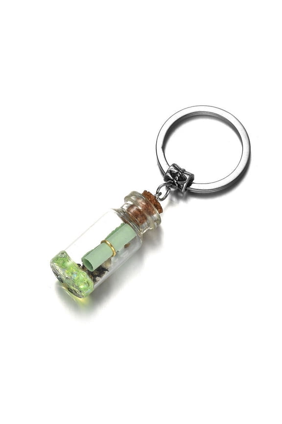 Drifting Bottle Charm Keychain - Drift Glass Message Bottle Key Ring - Light Green