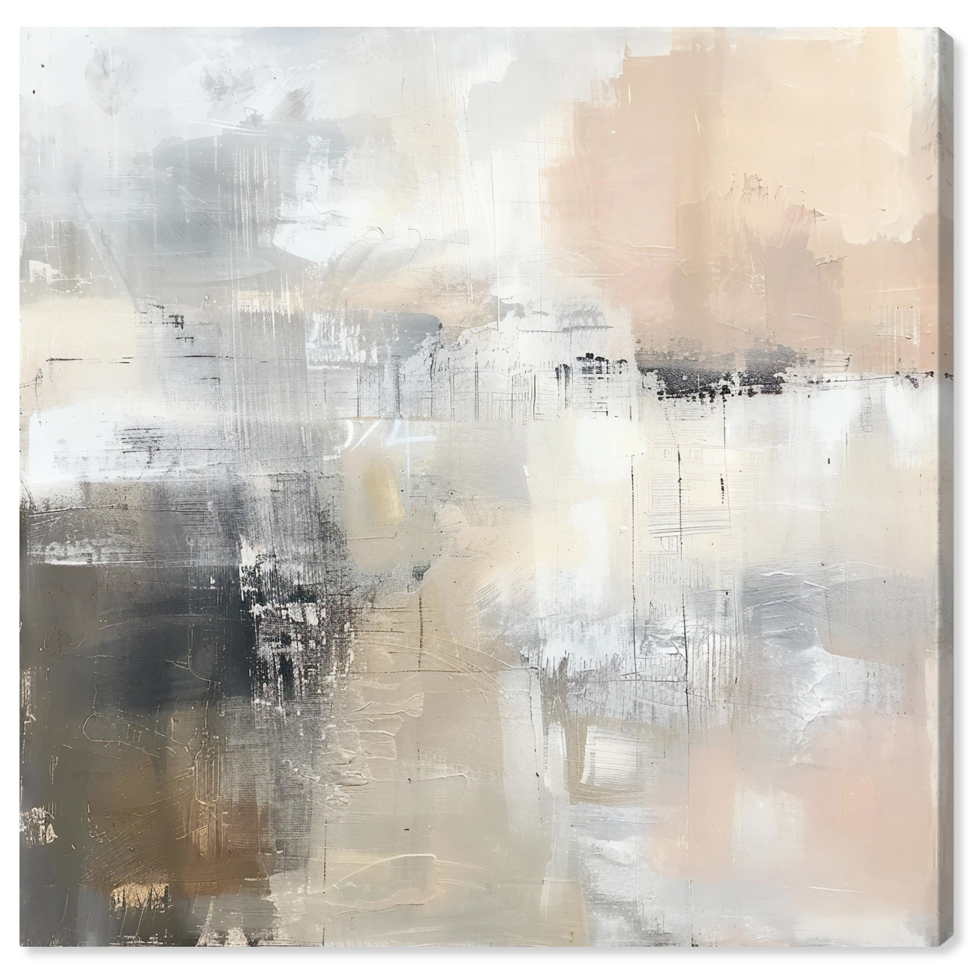 16" x 16" Beige and Gray Abstract Canvas Wall Art