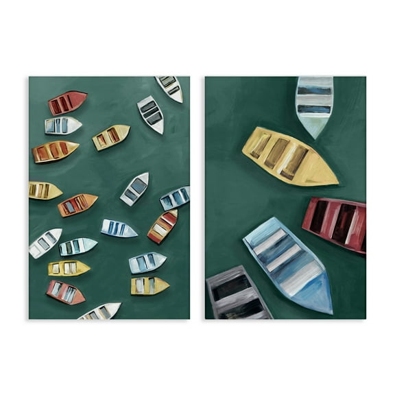 Stupell Industries Drifting Colorful Rowboats 2 Piece Canvas Wall Art Set, design by Hannah Dawson, 24 x 16