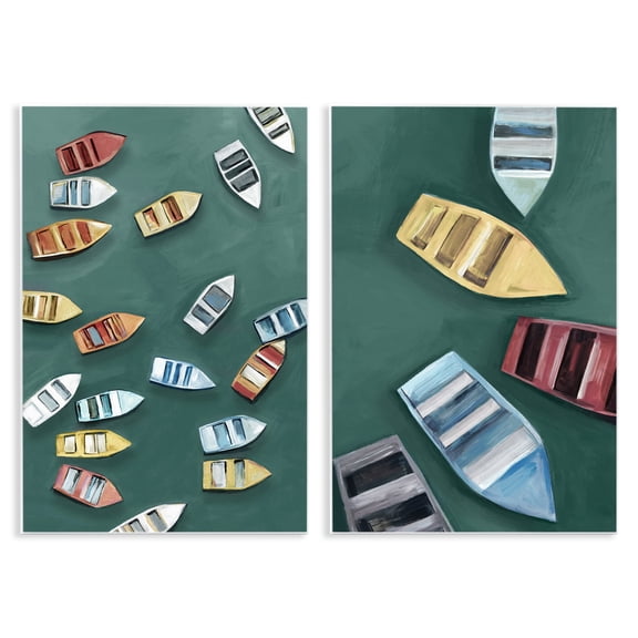 Stupell Industries Drifting Colorful Rowboats 2 Piece Wall Plaque Art Set, design by Hannah Dawson, 19 x 13