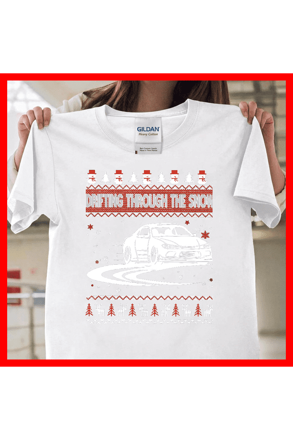Drifting Through Snow Funny Car JDM Christmas Sweater Art V13218, Unisex T-Shirt for Men & Women, Premium Cotton Tee, Available in S-5XL