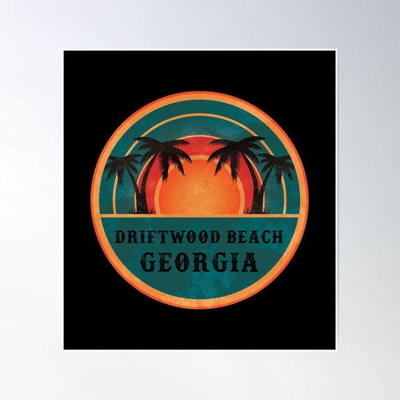 Driftwood Beach Georgia - Beach Retro Sunset Poster Wall Art, Modern Wall Decor, 16x16 UNFRAMED
