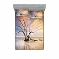 thumbnail image 1 of Driftwood Bedding Set with Sheet & Covers, Seascape Theme Dead Tree Driftwood in the Ocean at Sunset Landscape Print, Printed Bedroom Decor 2 Shams, 4 Sizes, Beige and Orange, by Ambesonne, 1 of 3