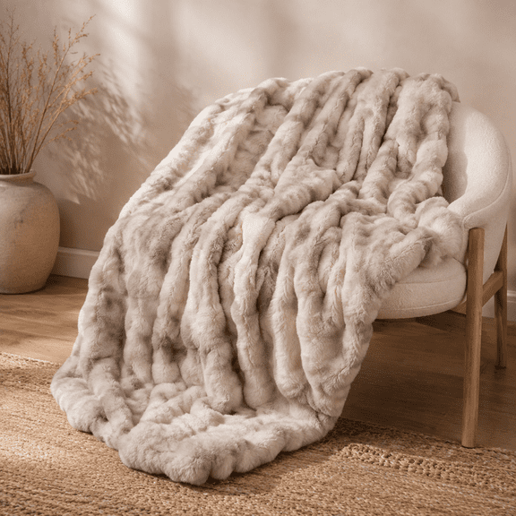 Driftwood Bubble Marble Print Faux Throw Blanket, 60" x 70" Oversized Queen Size