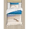 thumbnail image 1 of Driftwood Duvet Cover Set, Driftwood on the Deserted Sandy Beach and the Cloudy Sky Digital Style Image, Decorative 2 Piece Bedding Set with 1 Pillow Shams, Twin Size, Beige and Blue, by Ambesonne, 1 of 3