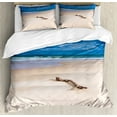 thumbnail image 1 of Driftwood Duvet Cover Set, Driftwood on the Deserted Sandy Beach and the Cloudy Sky Digital Style Image, Decorative 3 Piece Bedding Set with 2 Pillow Shams, King Size, Beige and Blue, by Ambesonne, 1 of 3