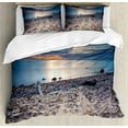 thumbnail image 1 of Driftwood Duvet Cover Set, Seascape Theme Rocky Sea Shore with Driftwood Trees Trunks Cloudy Sky Image, Decorative 3 Piece Bedding Set with 2 Pillow Shams, Queen Size, Blue and Beige, by Ambesonne, 1 of 3