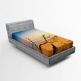 thumbnail image 1 of Ambesonne Scenery Fitted Sheet, Sunrise at a Sea Shore, Twin XL Size, Blue and Sand Brown, 1 of 2