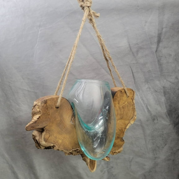 Driftwood Glass Planter - Style 23, Molten Wood Indonesian Plants Flowers Table