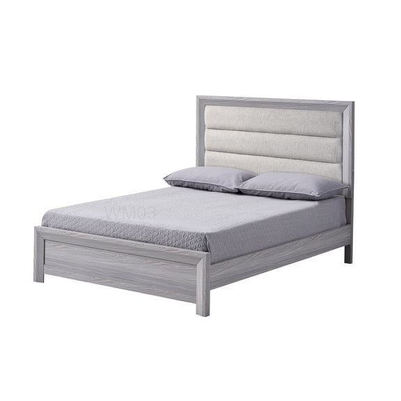 Driftwood Gray King Size Bed Frame with Upholstered Headboard, No Box Spring Needed Platform Bed