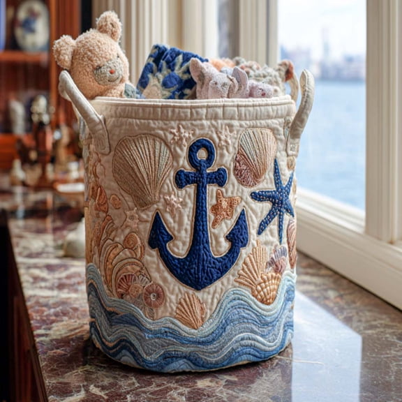 Driftwood Shoreline View Quilted Laundry Basket