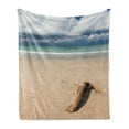 thumbnail image 1 of Driftwood Soft Flannel Fleece Throw Blanket, Driftwood on the Beachnd Cloudy Sky Coming Storm Theme Digital Image, Cozy Plush for Indoor and Outdoor Use, 70" x 90", Sand Brown and Blue, by Ambesonne, 1 of 5